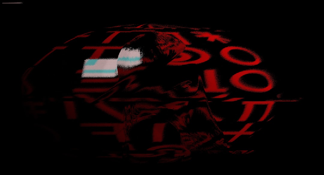 Abstract red symbols and a silhouette on black background